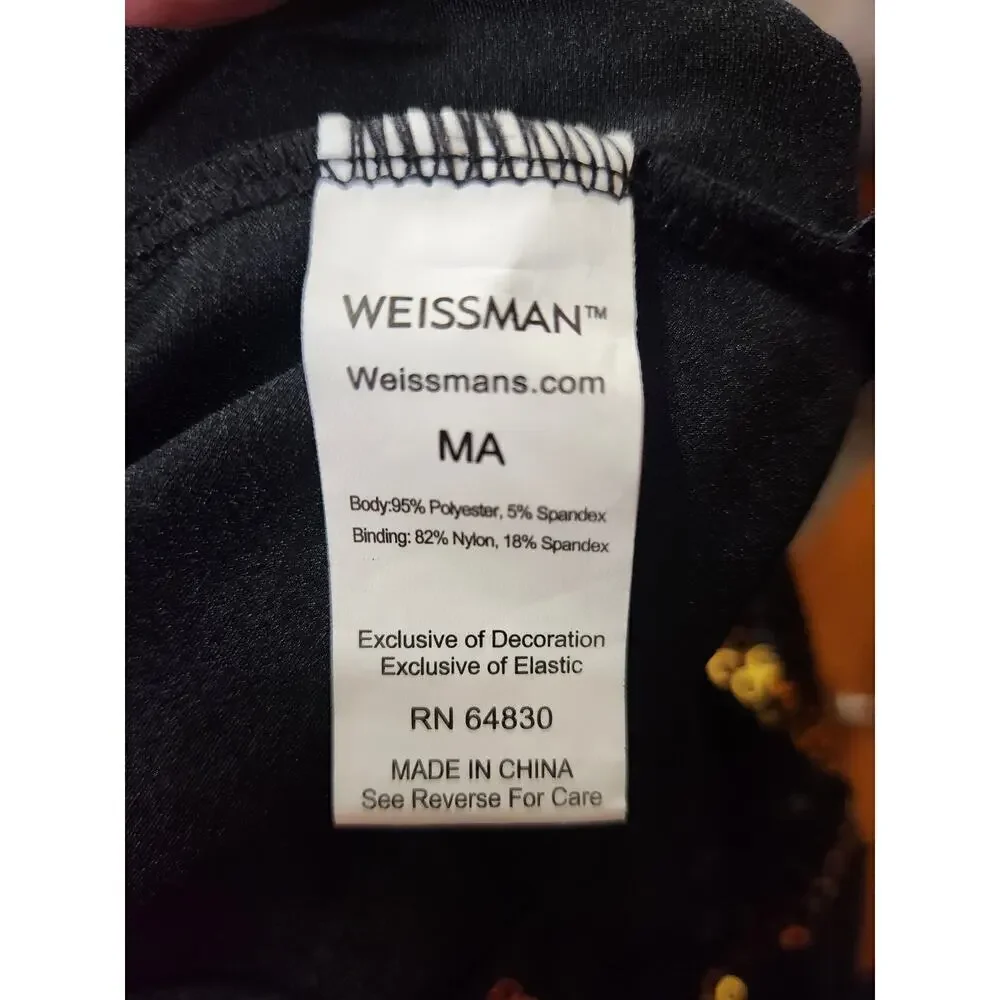 Weissman sz MA black gold sequin one piece long sleeve biketard dance ballet